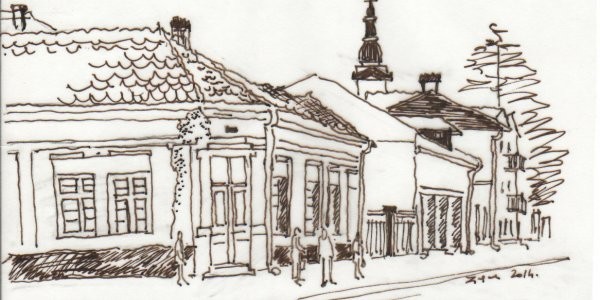 Kuća na uglu Pantićeve i Vuka Karadžića (crtež: Ljiljana Ljiljak)